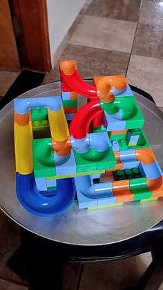 Imagem de Pista de Blocos de Montar Labirinto de Bloco com Bolinhas de Gude 128 Pçs e 56 Pçs Block Play