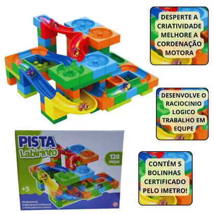Pista de Bolinhas de Gude Labirinto 128p Blocos de Montar Brinquedo ...