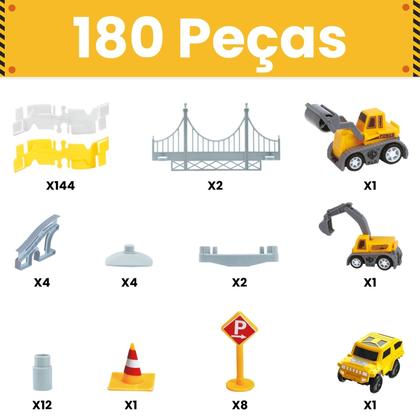 Imagem de Pista de Carrinhos Construção 180 Peças Brinquedo Infantil com Carrinho que Anda Sozinho
