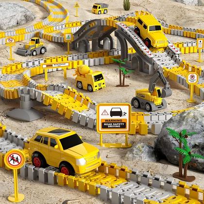 Imagem de Pista de Carrinhos Construção 180 Peças Brinquedo Infantil com Carrinho que Anda Sozinho