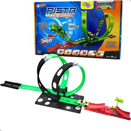 Imagem de Pista de Corrida com Lançador Carrinho Infantil Duplo Looping 360 Brinquedo Criança Diversão