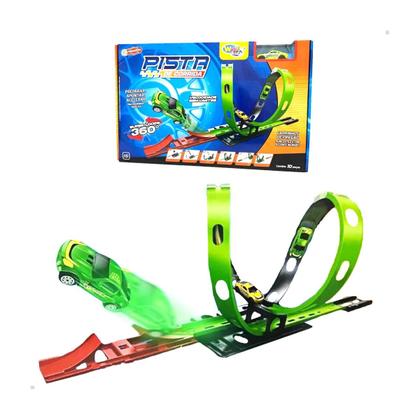 Imagem de Pista de Corrida com Lançador Carrinho Infantil Duplo Looping 360 Brinquedo Criança Diversão