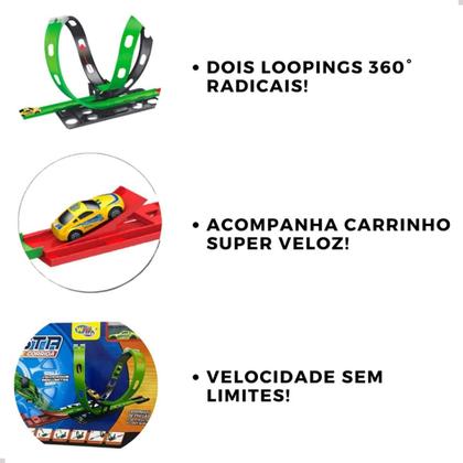 Imagem de Pista de Corrida com Lançador Carrinho Infantil Duplo Looping 360 Brinquedo Criança Diversão