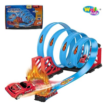 Imagem de Pista de Corrida Wellkids 4 Loops 360 Carro Fricção Fire Track 24 Peças Infantil