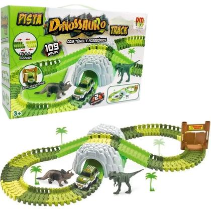 Imagem de Pista Dinossauro com Tunel e Acessorios 109 peças carrinho