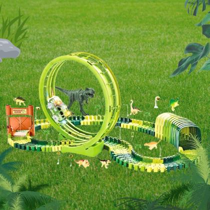 Imagem de Pista Dinossauro Track com Looping e Acessorios 119 Pecas DM Toys Carrinho com Luz 7 Mini Dinos
