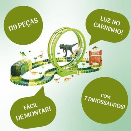 Imagem de Pista Dinossauro Track com Looping e Acessorios 119 Pecas DM Toys Carrinho com Luz 7 Mini Dinos