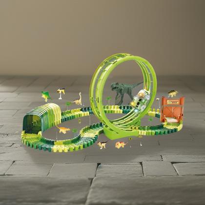 Imagem de Pista Dinossauro Track com Looping e Acessorios 119 Pecas DM Toys Carrinho com Luz 7 Mini Dinos