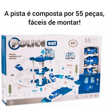 Imagem de Pista Garagem Policia 3 Andares e estacionamento de Carrinhos, Vem com 3 Carrinhos - Brinquedo Infantil