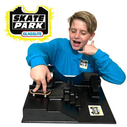 Imagem de Pista skate dedo gigante half rampa escadas fingerboard glasslite preta