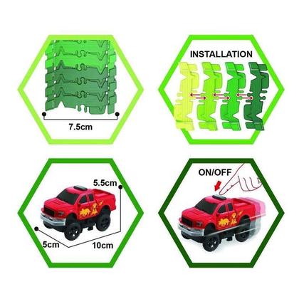 Imagem de Pista Trilho Track Carro Hot Weel Carrinho Dinossauro 52 Pç
