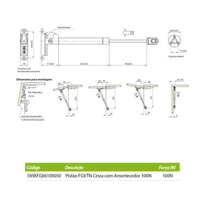 Imagem de Pistão a Gás Cinza com Amortecedor FGVTN