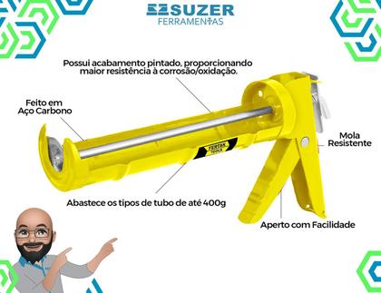 Imagem de Pistola Aplicadora de Silicone Massa Reforçada Veda Trincas Vedas Calhas e PU Poliuretano 9 Pol