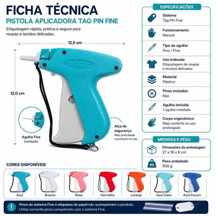 Imagem de Pistola Aplicar Pinos Plasticos Finos com Agulha Fina Para Roupas Tecidos Leves Delicados