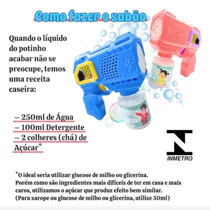 Imagem de Pistola de Bolhas Infantil Elétrica  Brinquedo com Luzes e Refil de Sabão (ROSA)