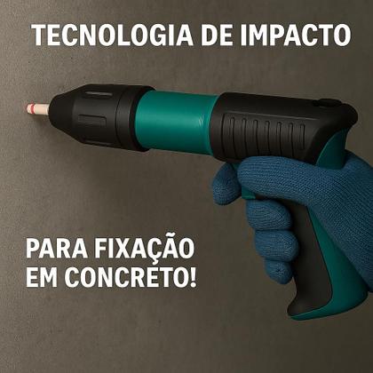 Imagem de Pistola De Fixação Kit 100 Pinos Finca Pino Drywal Gesso Fixação Com Acessórios