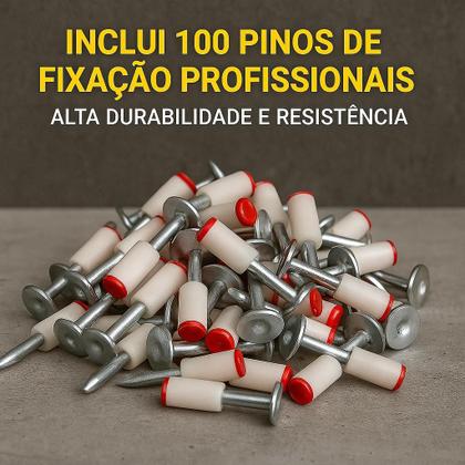Imagem de Pistola De Fixação Kit 100 Pinos Finca Pino Drywal Gesso Fixação Com Acessórios