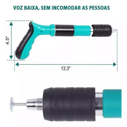Imagem de Pistola de Fixação Manual de Alta Pressão para Parede, Aço Resistente, Ajustável, Turquesa, com 50 Pregos