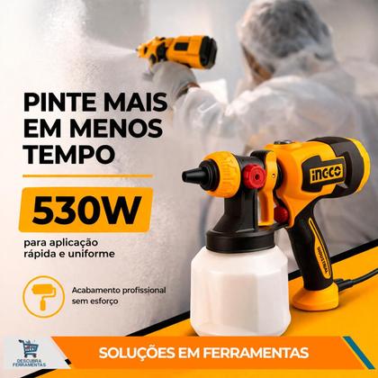 Imagem de Pistola De Pintura Ingco 530W Pulverizadora Sem Respingos 3 Padrões Jato Profissional