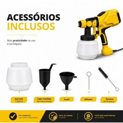 Imagem de Pistola De Pintura Profissional Elétrica Pulverizadora 550w 1200ml Com Led