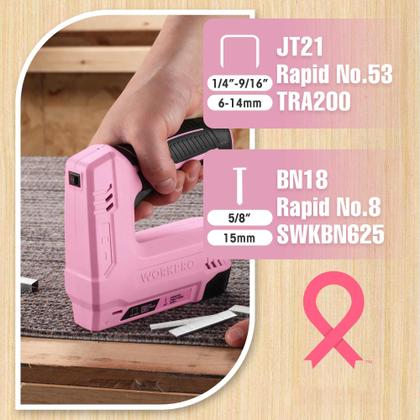 Imagem de Pistola de pregos e grampos 2 em 1 sem fio WORKPRO 3.6V Power Pink