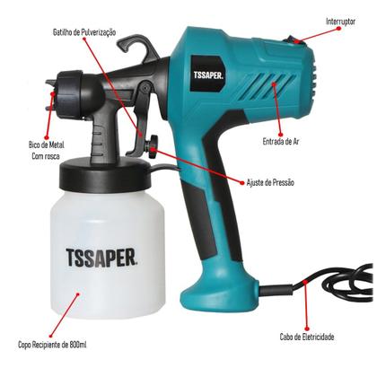 Imagem de Pistola Elétrica Para Pintura Pulverizador de Tinta com Bico de Metal e Compressor 450w - TSSAPER