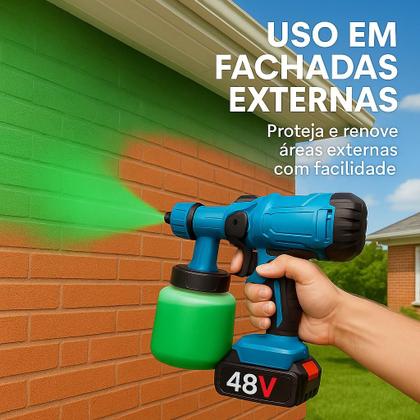 Imagem de Pistola Elétrica Pintura 48V 1800W 5 Bicos Pulverizadora Portátil Profissional 2 Baterias 8000 mAh