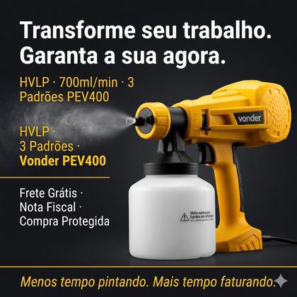 Imagem de Pistola Elétrica Pintura HVLP 800ml/min Vonder PEV400 110v