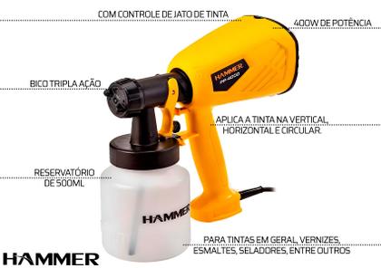 Imagem de Pistola Pintura Pulverizador Hammer 400w 500ml Gypp4000 Cor Amarelo 220V
