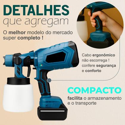 Imagem de Pistola Pulverizadora De Tinta Para Pintura Elétrico Portátil 48V 2 Baterias