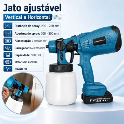 Imagem de Pistola Pulverizadora de Tinta Pintar Parede 2 Bateria Portatil Spray Eletrico Portatil Recarregável