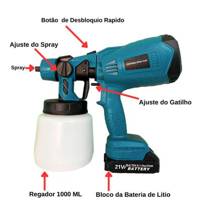 Imagem de Pistola Pulverizadora de Tinta Sem Fio Pistola de Pintura Portátil 1000ml Bateria de Lítio 21V