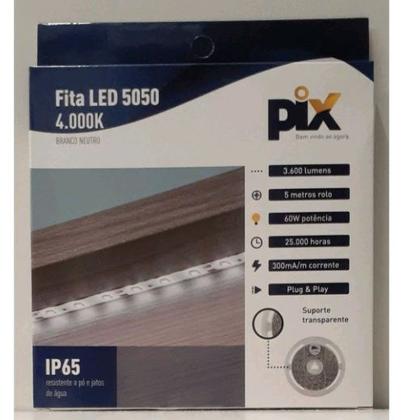 Imagem de PIX FITA LED 12V 5050 IP65 BRANCO NEUTRO 4000K 400LM/m 3.650.4578