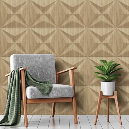 Imagem de Placa 3D Geométrica Bruxelas De Madeira Clara Revestimento Para Parede