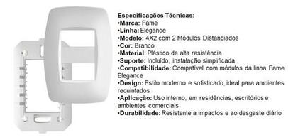 Imagem de Placa 4X2 2 Modulos Distanciados Fame Elegance Com Suporte