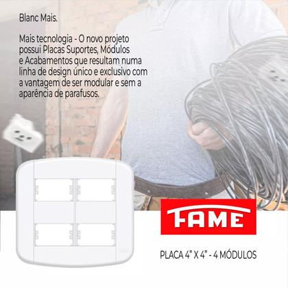 Imagem de Placa 4x4 -4 Módulos C/ Suporte + Parafusos Fame Kit 4 Unid.