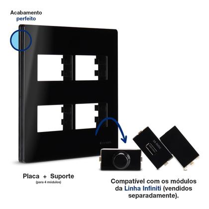 Imagem de Placa 4x4 4 Postos Separados com Suporte Ebony Preto Infiniti MarGirius
