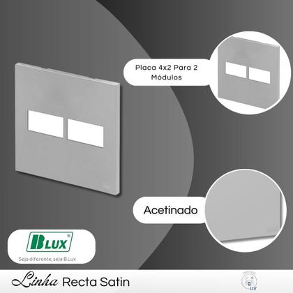 Imagem de Placa 4x4 Para 2 Módulos Recta Santin Prata Com Suporte B.Lux