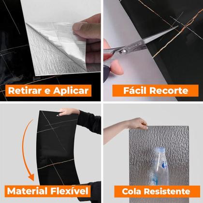 Imagem de Placa Adesiva Flexível para Parede Mármore Raio Negro 30x60cm