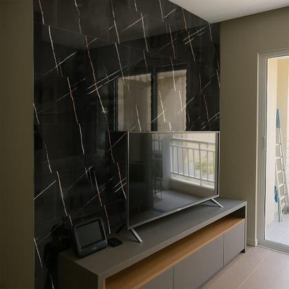 Imagem de Placa Adesiva Flexível para Parede Mármore Raio Negro 30x60cm