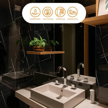 Imagem de Placa Adesiva Flexível para Parede Mármore Raio Negro 30x60cm