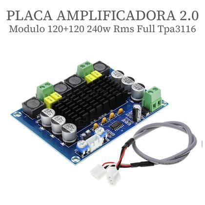 Imagem de Placa Amplificador TPA3116 2.0 Estéreo 120W +120W RMS 12-26V