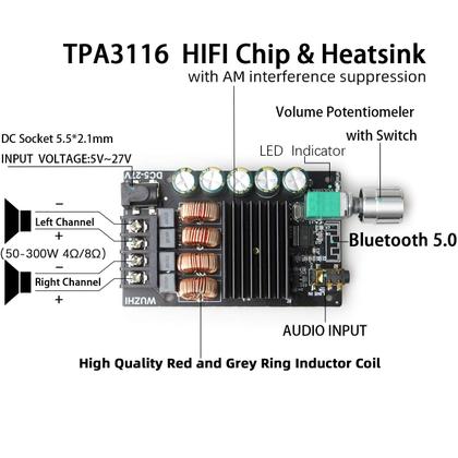Imagem de Placa amplificadora Bluetooth DAMGOO ZK-1002 TPA3116D2 Chip