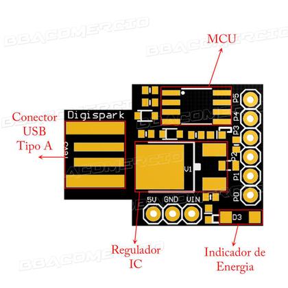 Imagem de Placa Arduino Digispark I2c Spi Pwm Adc Attiny85 Usb-A Dev