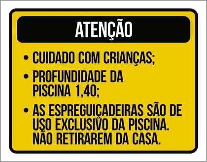 Imagem de Placa Atenção Cuidado Crianças Espreguiçadeiras 18X23