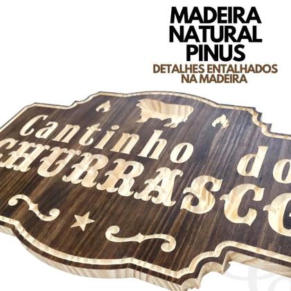 Imagem de Placa Cantinho do Churrasco em Madeira Entalhada
