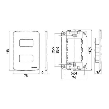 Imagem de Placa com Suporte MarGirius B3 Colors 4x2 para 2 Módulos Horizontais Preto Ebony