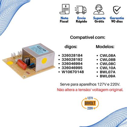 Imagem de Placa Controle Reversão Para Máquinas de Lavar Brastemp e Consul CWL08A/B/C CWL10A BWL07A BWL09A