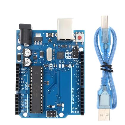 Imagem de Placa De Desenvolvimento Arduino UNO R3 ATmega328P CH340G Com Conector De Pinos Retos E Cabo