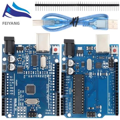 Imagem de Placa De Desenvolvimento Arduino UNO R3 ATmega328P CH340G Com Conector De Pinos Retos E Cabo
